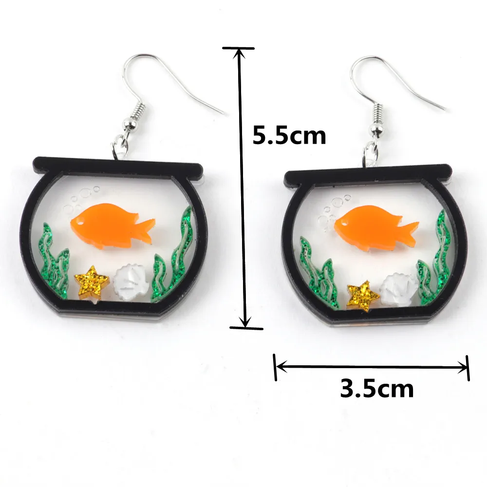 Cute 3D Bubble-spitting Goldfish Acrylic Drop Earrings For Women Girls Creative Funny Fish Bowl Dangle Earrings Fashion Jewelry