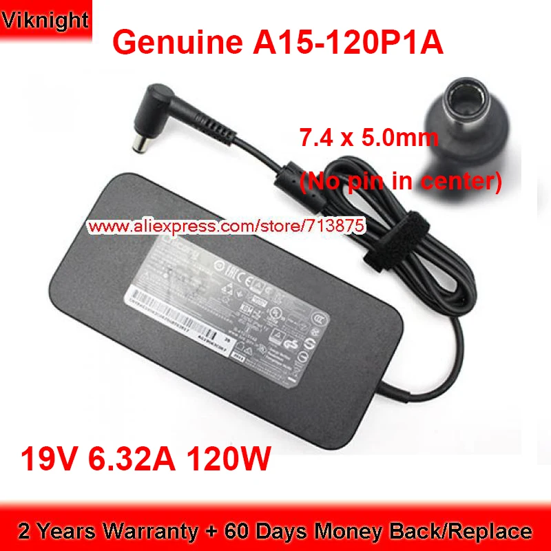 Genuine Chicony A15-120P1A 120W Charger 19V 6.32A AC Adapter with Plug Tip 7.4x5.0mm No Pin Inside Laptop Power Supply