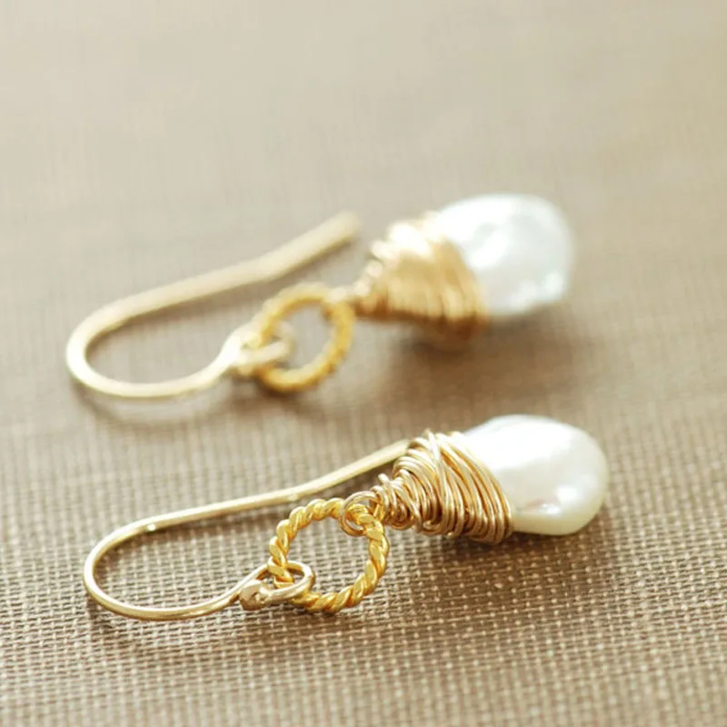 Yellow Gemstone Pearl Earrings Aquamarine Earrings Silver Pearls Earrings