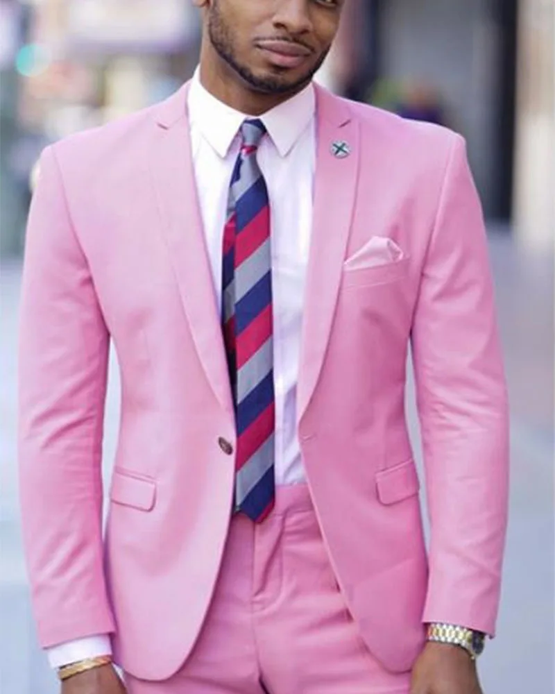 

2pcs Pink Jacket Pants Men's Suits for Wedding Notched Lapel Custom Made Suits Tailored Dinner Party Wear Blazer Male Suit Sets