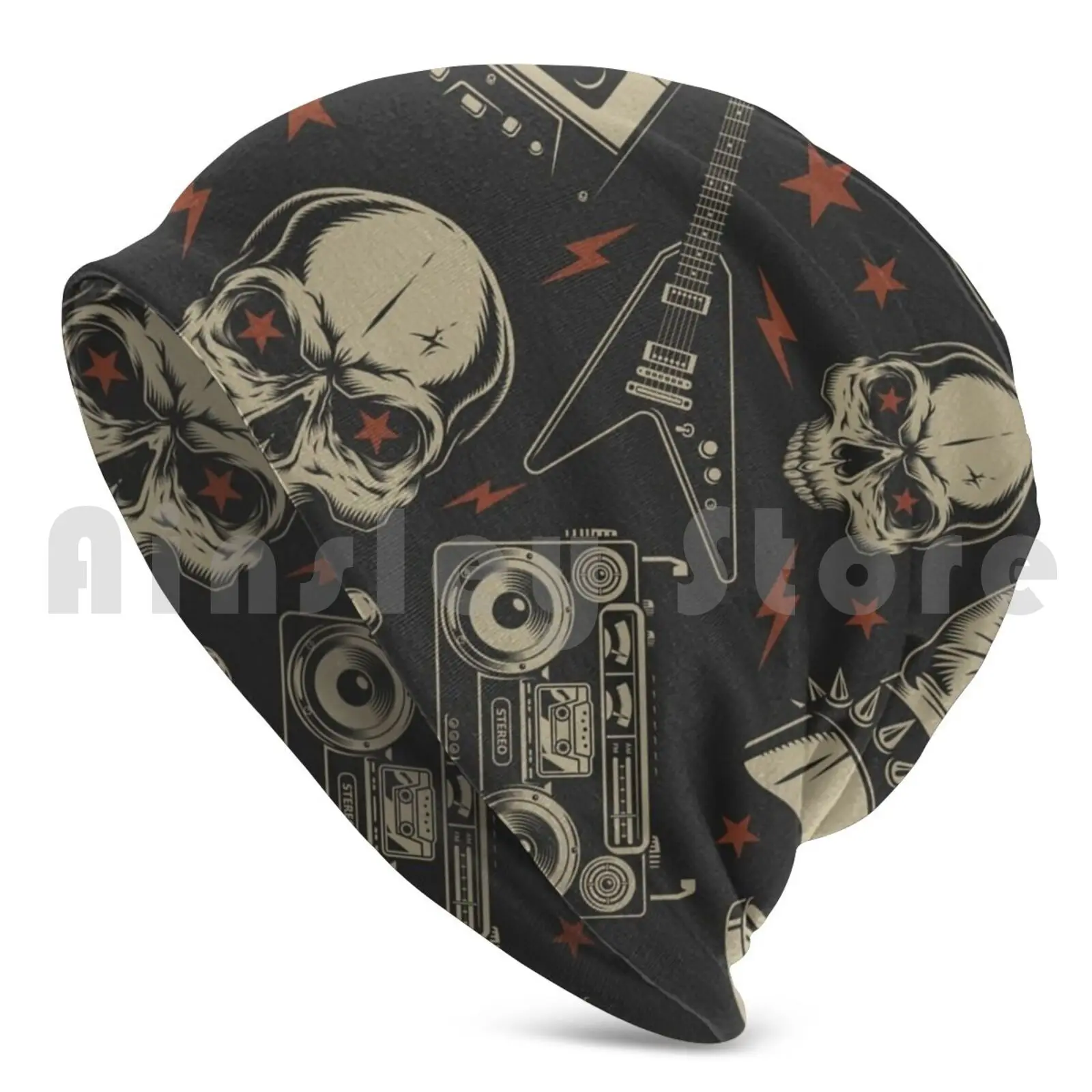 Rocker Hat Hat Music Guitare Tape Vinyl Skull Headset Bones Glass Star