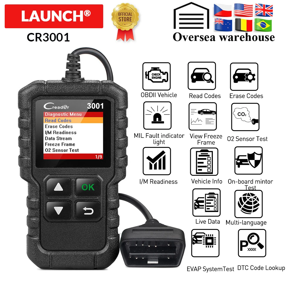 Launch X431 Creader 3001 engine Full obd2 code reader diagnostic tool OBDII CR3001 scanner turn off engine free update pk ELM327