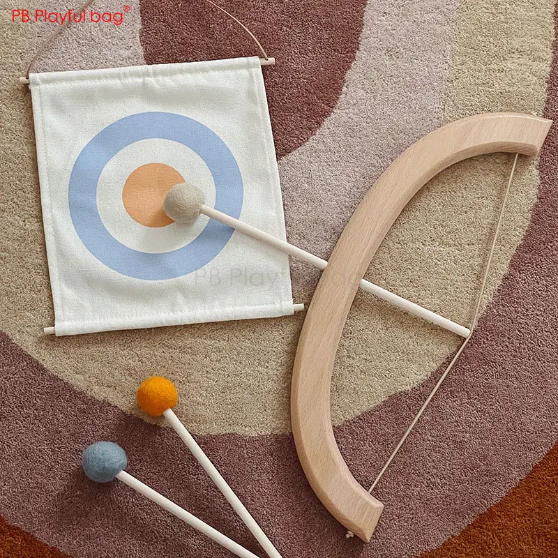 Playful bag-어린이용 양궁 게임 세트, 너도밤나무 활과 화살, 자연 로그 소재, 초급 양궁 타깃 슈트, 야외, 어린이 장난감 AC31