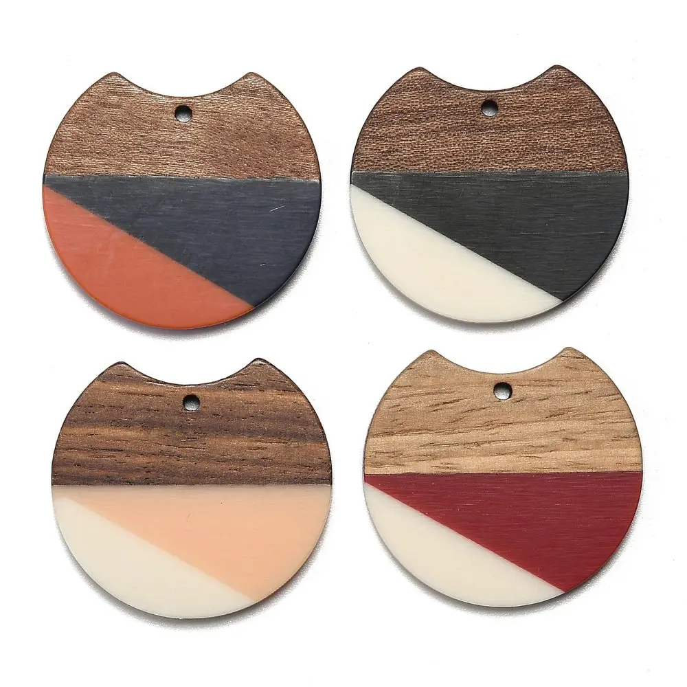 30Pcs Natural Wood Resin Earrings Pendants Two Tone Gap Flat Round Necklace Pendants for DIY Handmade Jewelry Making Supplies