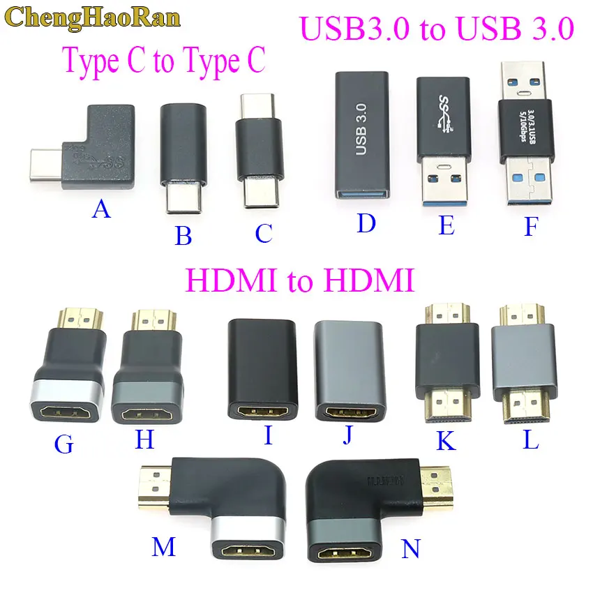 ChengHaoRan 1pcs Type c Type-c USB C USB 3.1 USB 3.0 HDMI Male to Female Coupler Changer Adapter Connector for PC Laptop