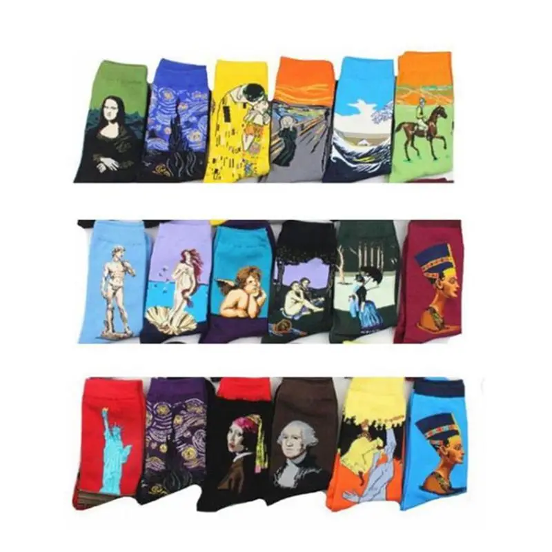 Colorful Retro Oil Painting Women Socks World Famous Art Van Gogh Mural Series Socks Spring Autumn Funny woman\'s Cotton Socks