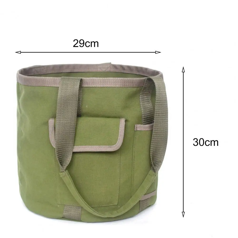 Army Green Canvas Portable Rainproof Canvas Garden Tool Bucket Tote Bag For Outdoor Large Capacity Fishing Tool Bag Camping Bag