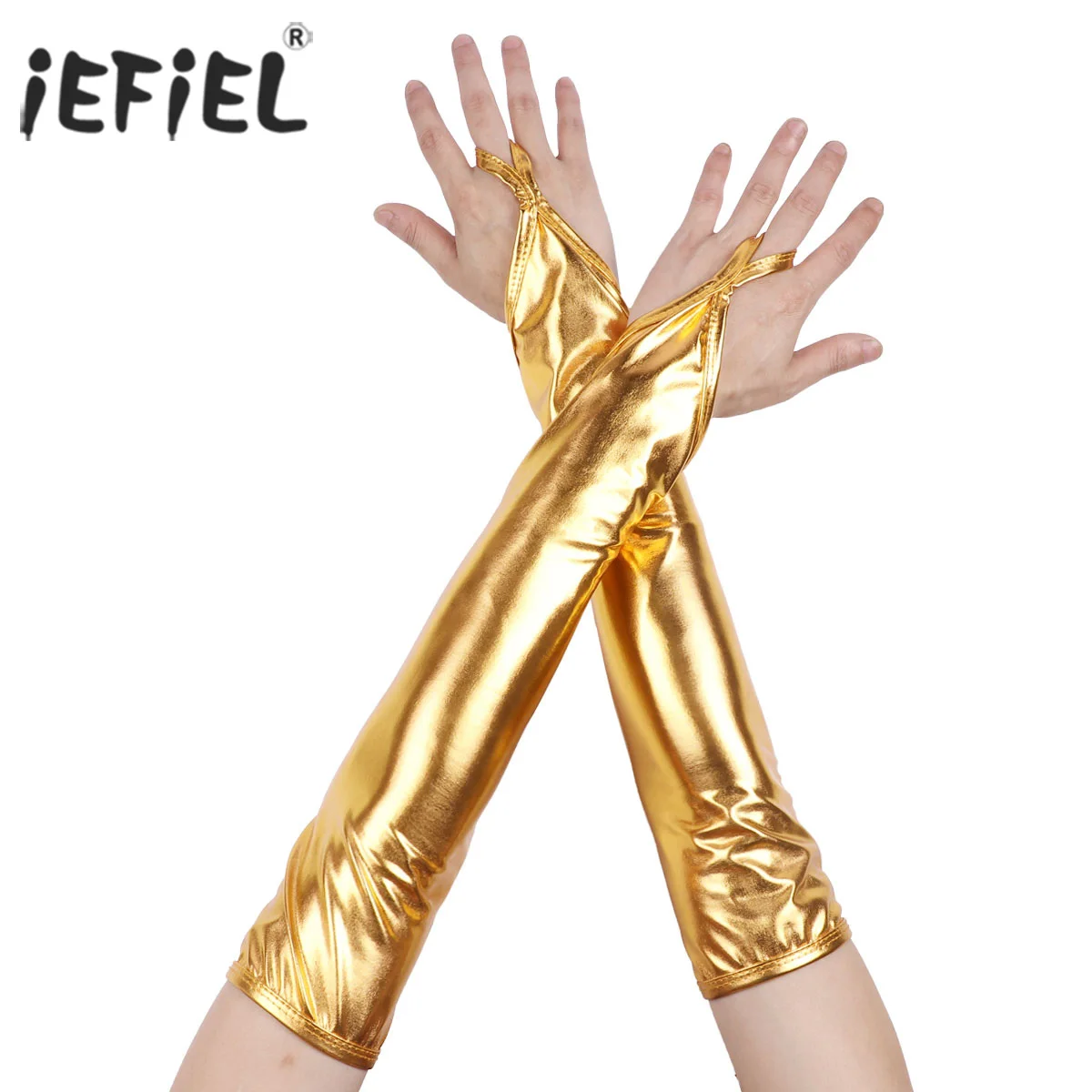 

iEFiEL Womens Elbow Length Shimmery Metallic/Fish Scales Printed Fingerless Gloves Costume Night Club Dancewear Party Favors