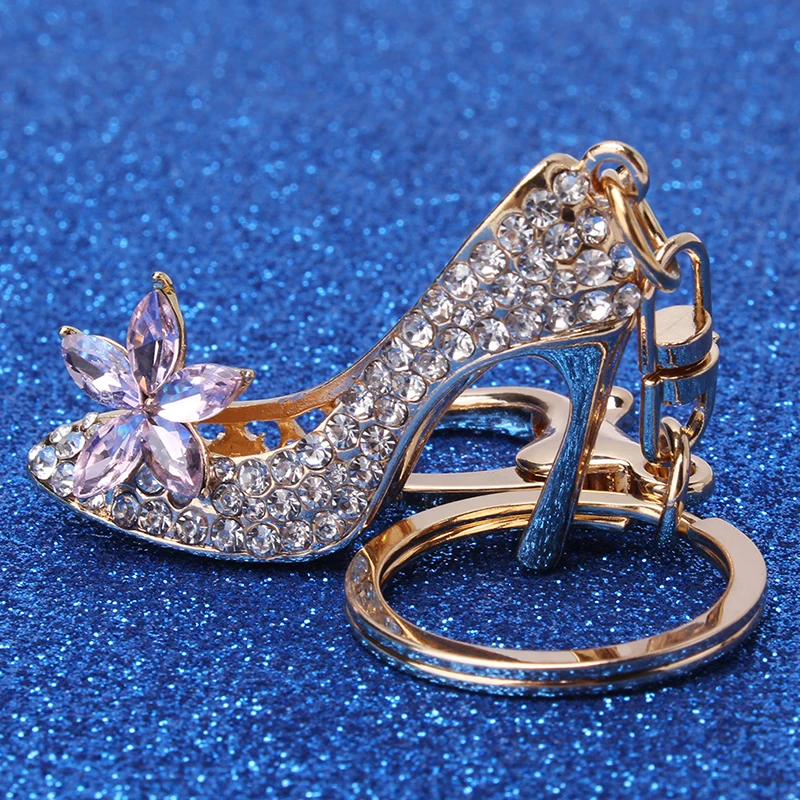 High Heeled Shoes Keychain Rhinestone Crystal Shoe Pendant Car Key Chain Bag Keyring Boutique Gift Decorative Alloy Women Trendy