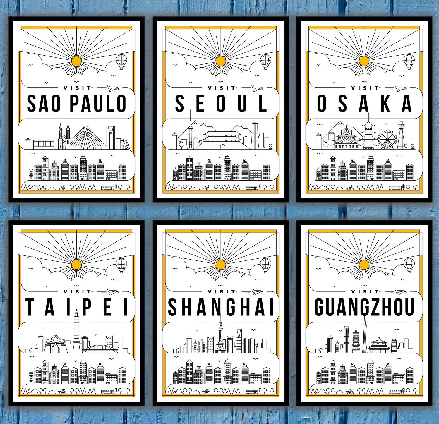 Sao Paulo Seoul Osaka Taipei Shanghai GuangZhou Toronto Barcelona Milano Rome Prague Travel Poster Canvas Painting