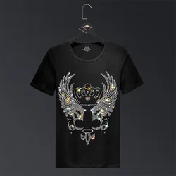 2025 Crown Rhinestones T Shirts Men Brand Short Sleeve Fashion Man Streetwear O Neck Slim Modal Cotton Tshirts Plus Size 6XL