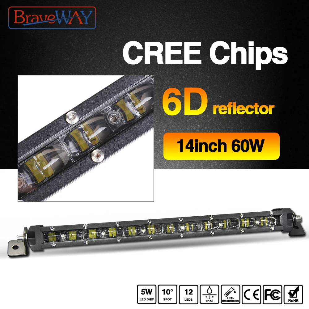 BraveWay 8 14 20 inch 6D LED Light Bar Offroad 4x4 Combo Beam Led Slim Work Light Bar 12V 24V Tractor Boat OffTruck SUV ATV 4WD