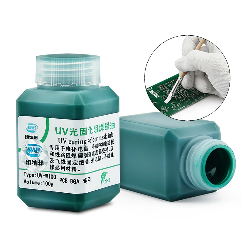 Green Oil-UV 경화 솔더 마스크 페인트, BGA pcb용 부식성 아크 방지, 재작업 수리 도구, 소프트 브러시, USB LED 라이트 니들