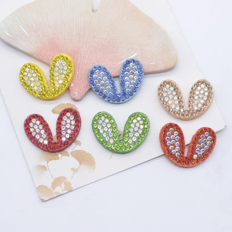 20Pcs 26*20mm Padded Colorful Rhinestone Rabbit Ear Patches for DIY Clothes Hat Headwear Hair Clips Decor Appliques Accessories