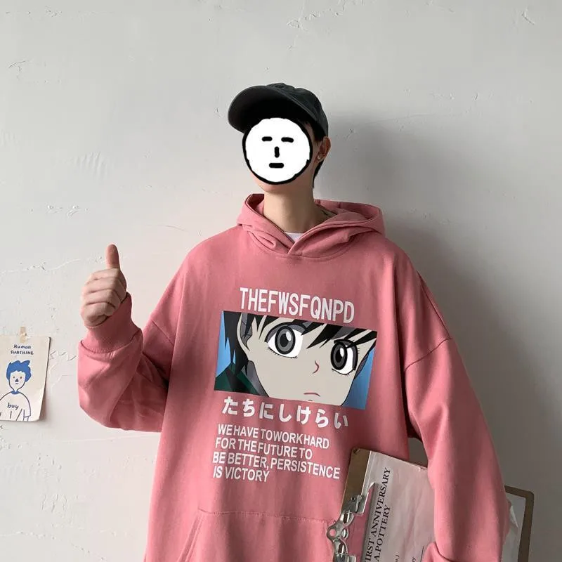 Pink Cartoon Hoodie Streetwear Female Hip Hop Sweatshirt Men Vogue Tops Casual Funny Spring Autumn Harajuku Amine Hoodies Male