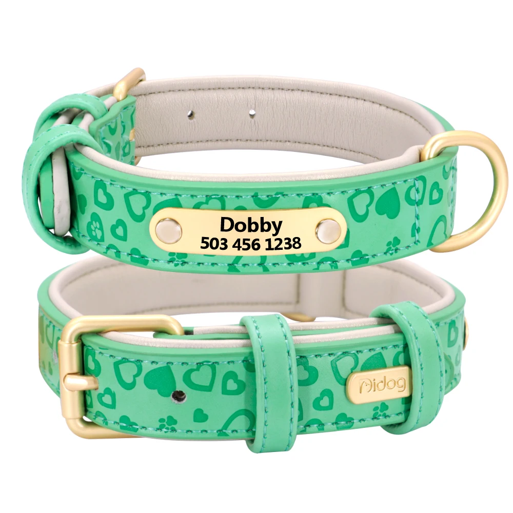 Personalized Dog Collar Soft Leather Custom Puppy Collar Printed Pitbull Collars Pets Products for Small Medium Large Dog