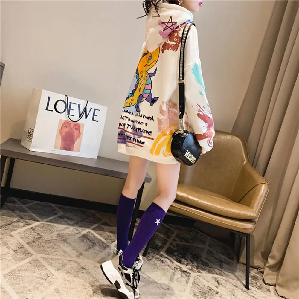 Plus Size Sweatshirt Women Print Letter Hoodies for Teen Girls Long Sleeve Cotton Streetwear Pullovers Femme Oversized Tops