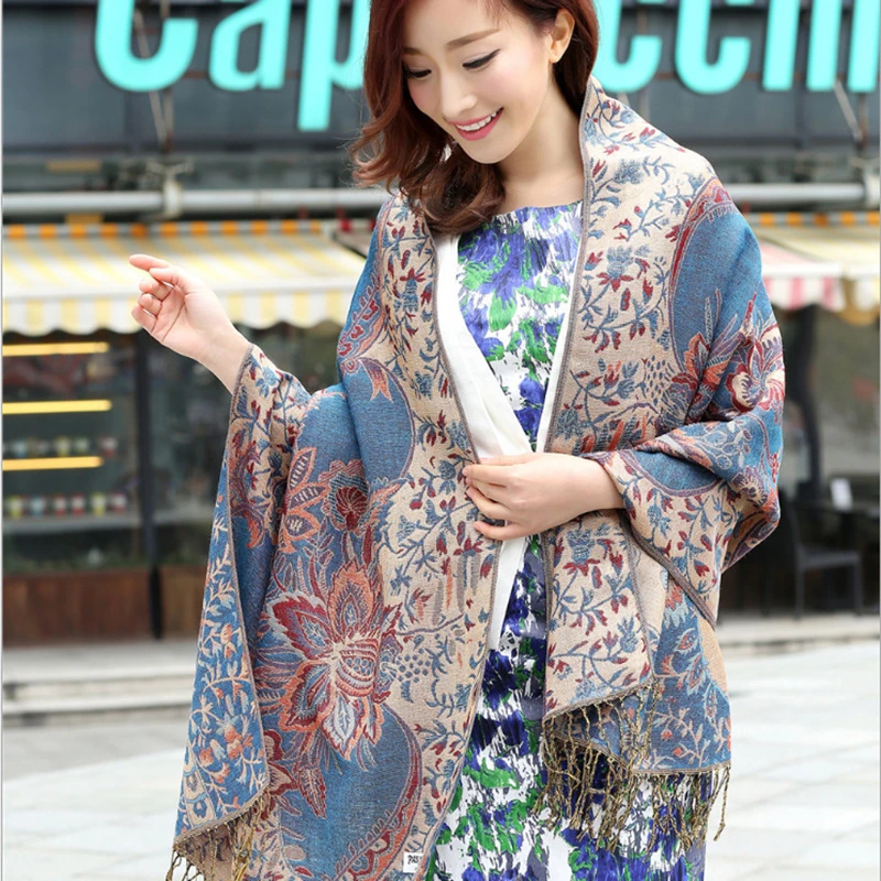 Ethnic style scarf shawl soft scarfs oversized printing fashion fringe long cotton and linen scarf cloak All-match new arrival