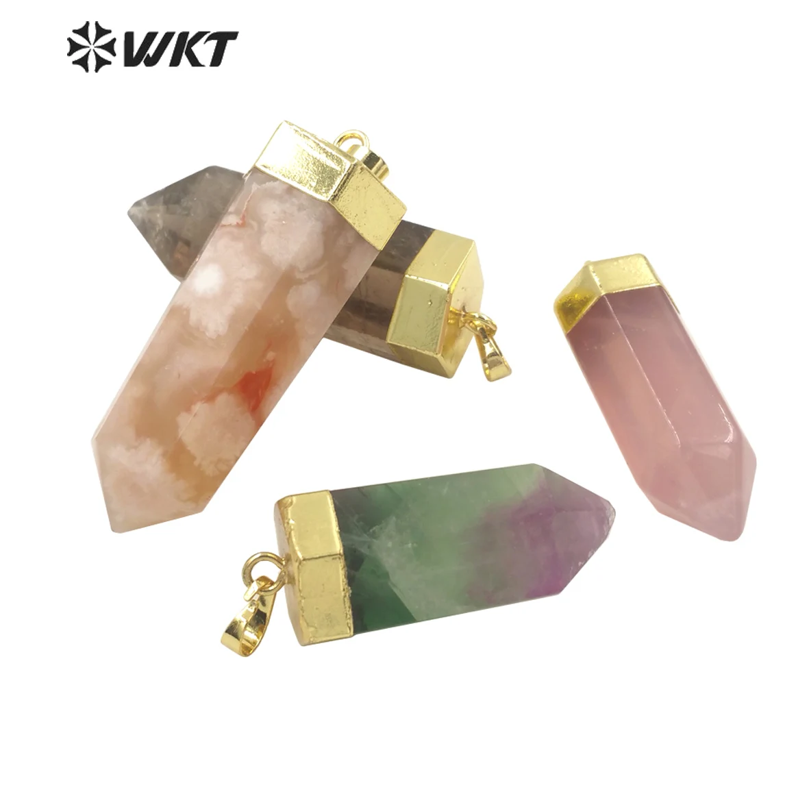 WT-P1710 New Wholesale Natural gem hex spirit quartz dot stone pendant jades fluorite  quartz necklace earring accessories