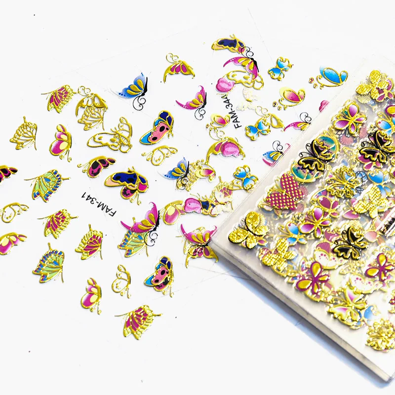 30 Sheets/Lot Nail Sticker Multi-patterns Colorful Nail Art Design Bling Shinning Butterfly Self Adhesive Nail Tattoos 3D Decals