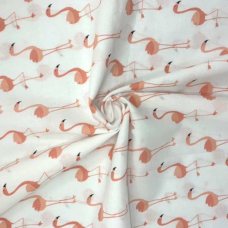 Good 100%Cotton Fabric White bottom Cartoon Flamingo pattern Digital Printing Sewing Material Children Fabric Diy Dress Clothing