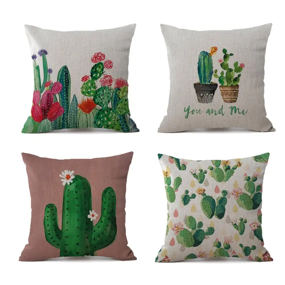 Tropical Plants Cactus Pillow Case Linen Decorative Pillowcases Tropical Cactus Throw Pillow Case kussensloop almohada ZT275