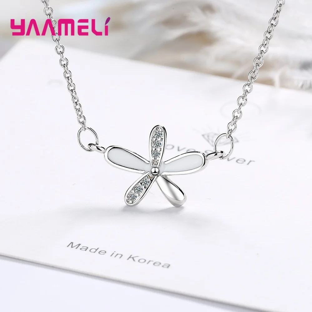 Cute 925 Sterling Silver Flower Statement Necklace For Women Girls Fashion Jewelry CZ Cubic Zirconia Valentines Day Gift