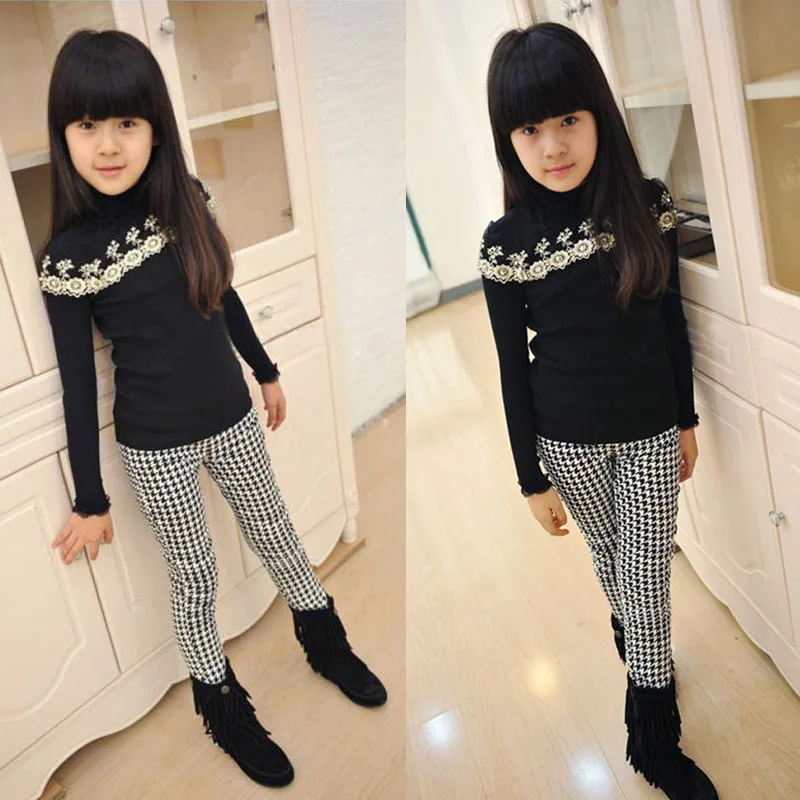 Girls Spring Autumn Pencil Pants Girls Houndstooth Leggings Classical Swallow Gird Skinny Tights Elastic Waist image 3