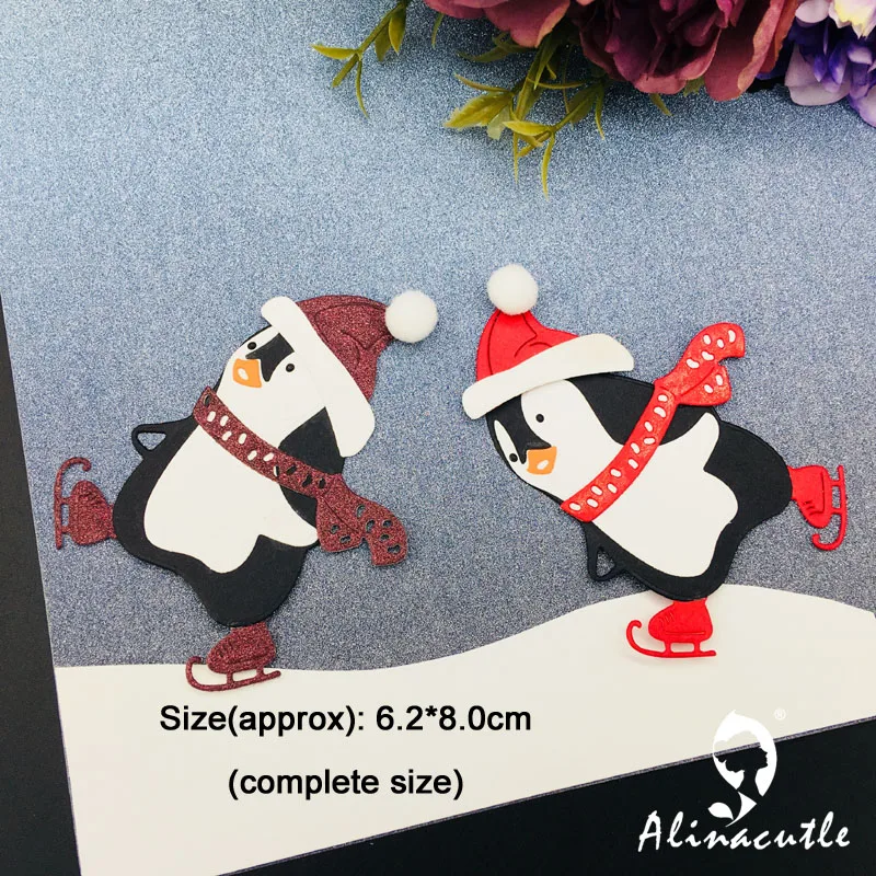 Alinacutle Metal Cutting Die Cut Skating Penguin Winter Christmas Scrapbook Paper Craft Card Album Punch Art Cutter