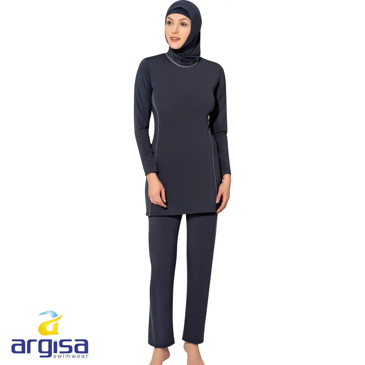 Argisa 7550 Long-Sleeve Solid Color Flexible Full Burkini Muslim Swimwear 36-60 Plus Size Hijab Islamic Swimsuit Fashion Turkey Women