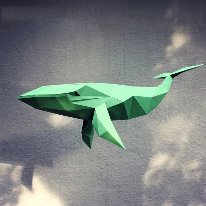 

3D Hanging Whale Handmade Origami Animal Paper Model DIY Creative Low Poly Papercraft Puzzles Educational Toy Wall Decoration