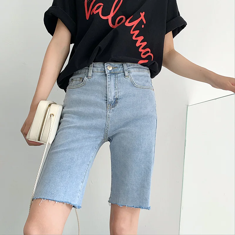 Calça jeans feminina de cintura alta, nova moda verão 2021