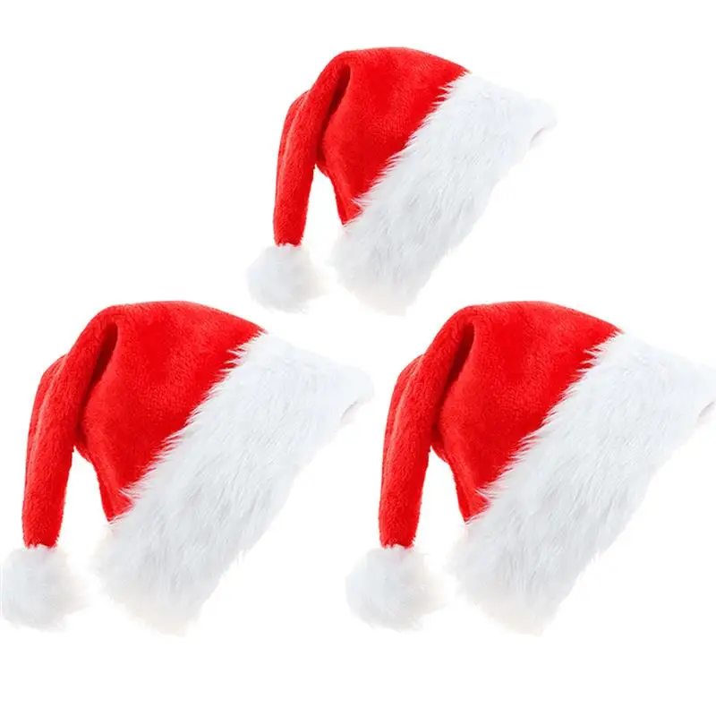 3pcs Christmas Plush Pompom Ball Velvet Santa Costume Party Red Hat Cap Adult Christmas Xmas Party Cute Cap New Year Gifts Decor