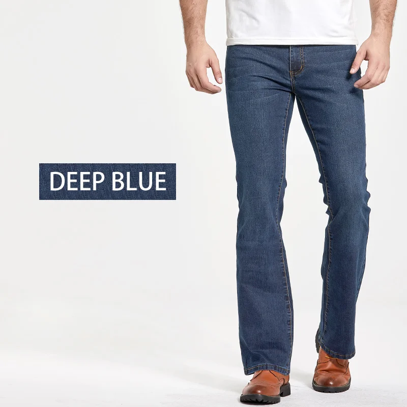 Mens Boot Cut Jeans Slightly Flared Slim Fit Blue Black Trousers Designer Classic Male Stretch Denim Pants - Image 2