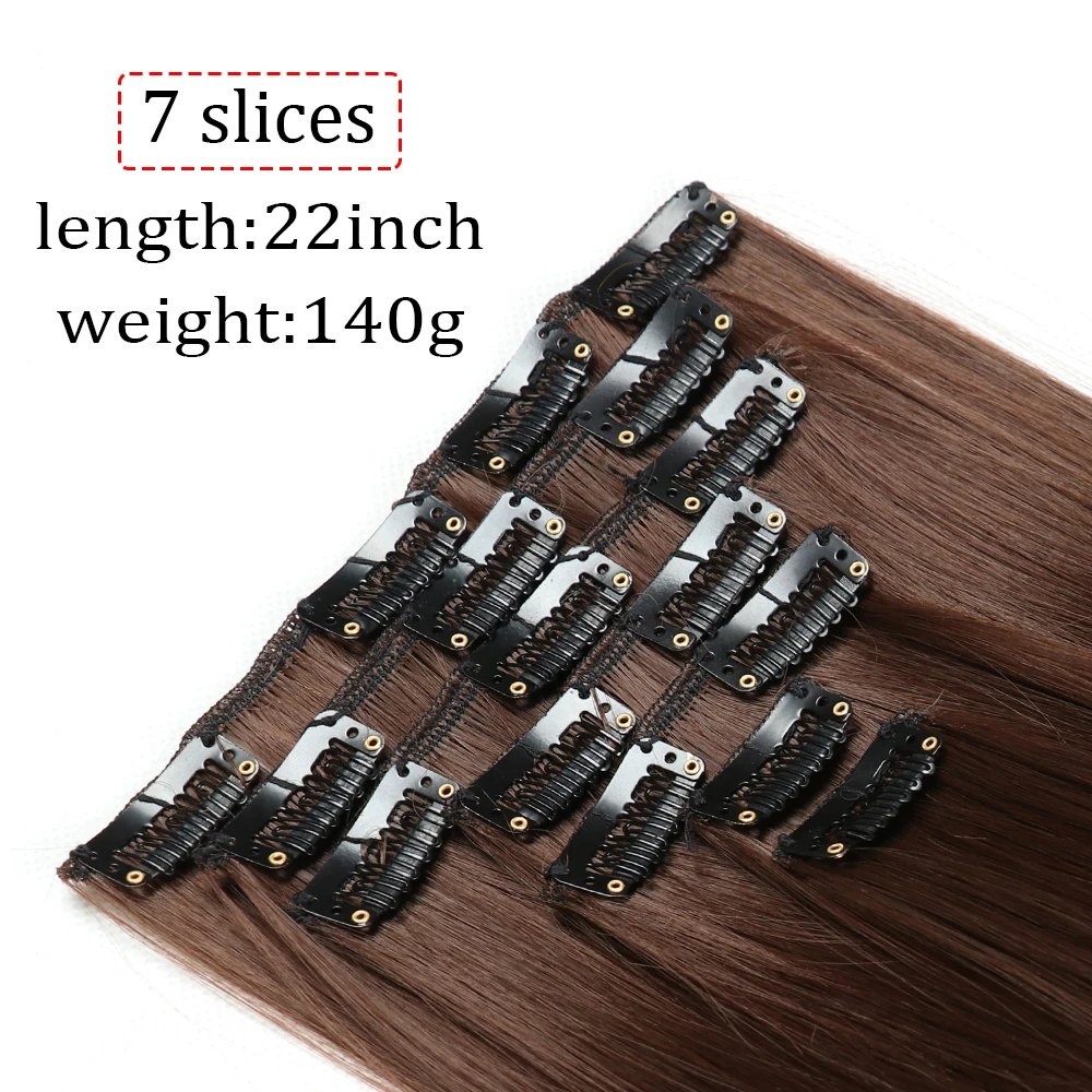 MyDiva 7Pcs/Set  22" Hairpiece Straight 16 Clips In False Styling Hair Synthetic In Hair Extensions Heat Resistant For Women