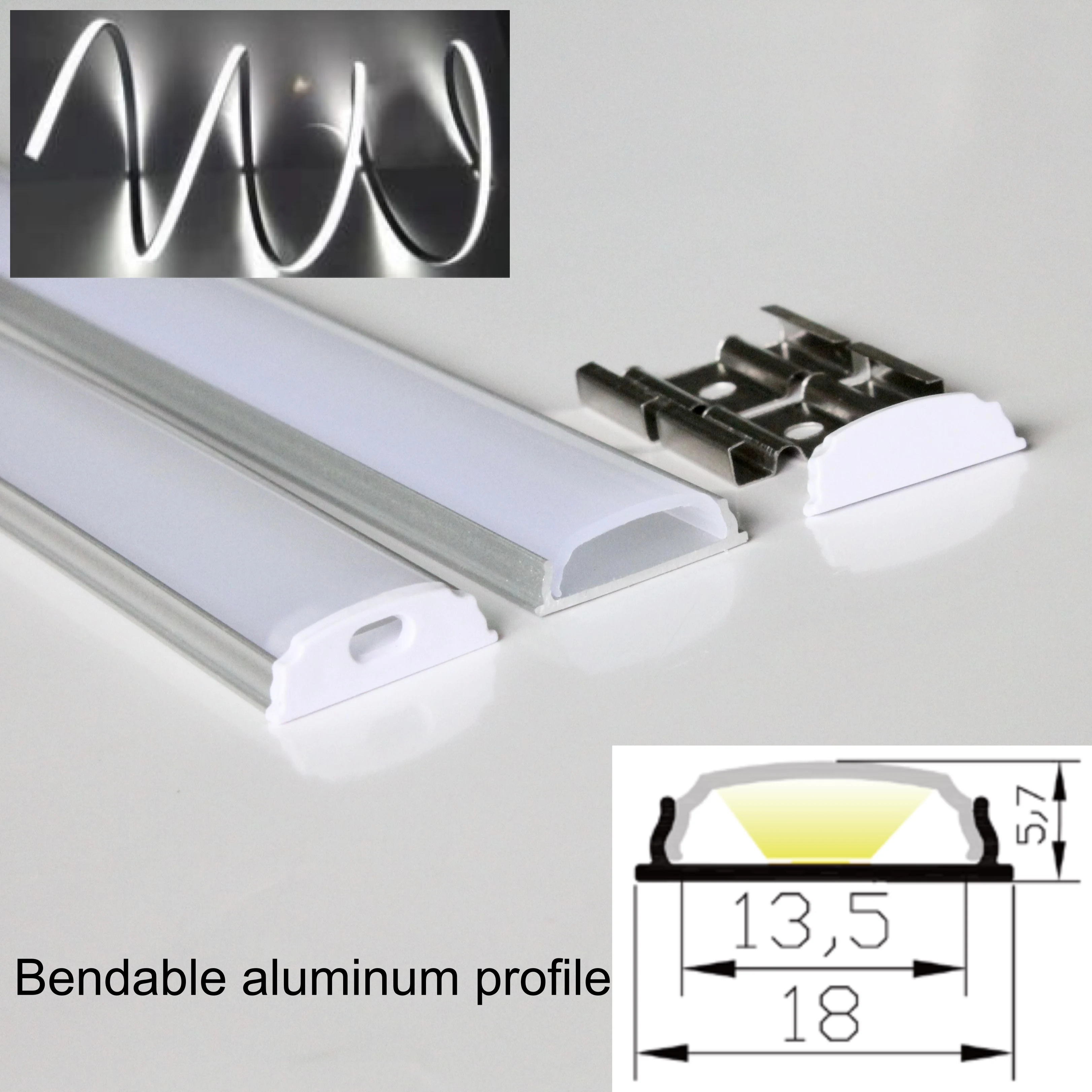 30m (30pcs) a lot, 1m per piece, Bendable Flexible Anodized diffuse cover aluminum led lighting profile