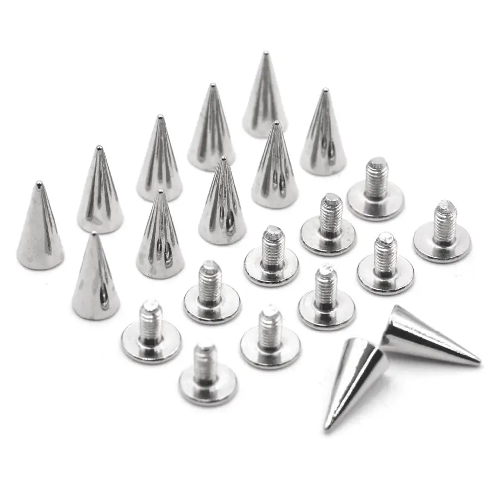 KALASO 20Pcs Silver Cone Rivet Screw Punk Style Stud Leathercraft Bullet Spikes DIY Craft Supplies Clothes Accessories 5.8*12mm