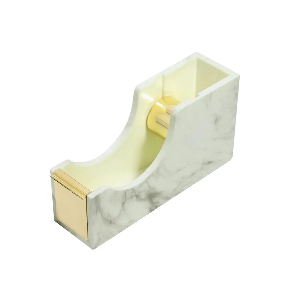 Office 1 Inch Core Desktop Adhesive Marble Cute Desk Gold Tape Dispenser Cutter with Tape