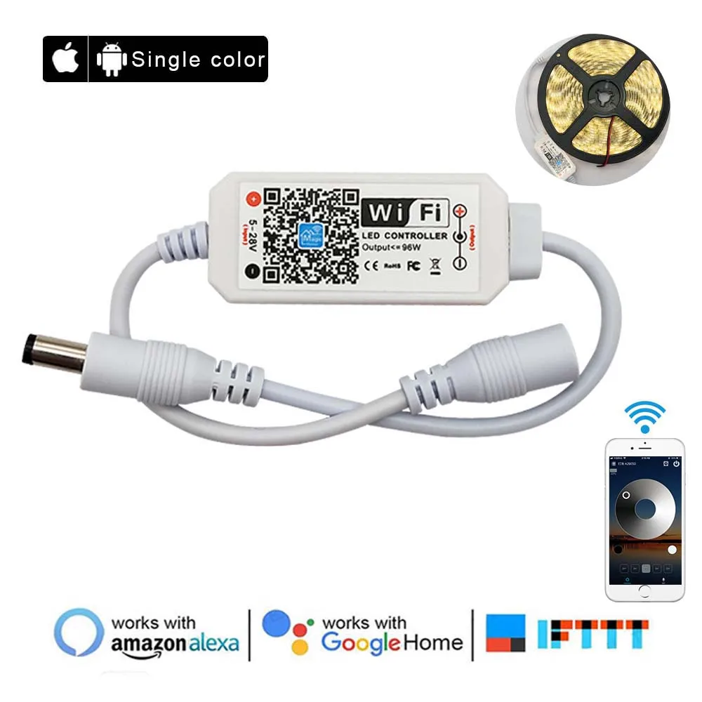 Single Color LED Strip Lights WiFi Controller Compatible with Android iOS Google Assistant Alexa  Voice Control Dimmable Timing