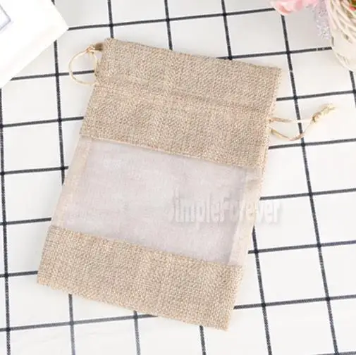 

100 шт 16x23 см сумка из джутовой мешковины с ПВХ окном косметичка подарочная упаковка индивидуальный Размер логотип
