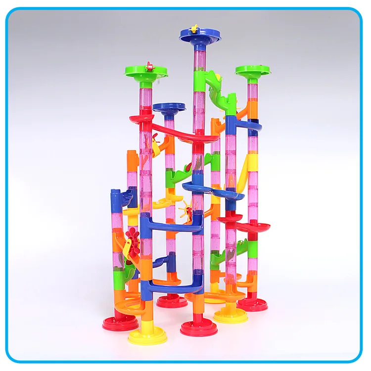 Duplo-Jeu de piste de balle de marbre pour enfants, assemblage de toboggan roulant, jouets Fidget pour enfants, construction de nuits, cadeau de vacances amusant pour bébé, 105 pièces