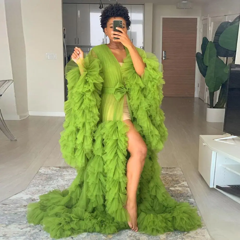 Unique Tulle Maternity Robes Women Sheer Long Maxi Photoshoot Fluffy Tiered Tulle Robe Formal Event Overlay Dress