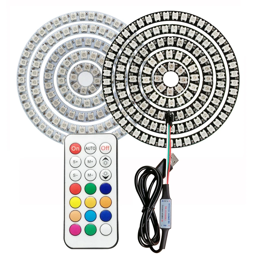 WS2812B 8/16/24/35/45LED Light Ring 21Key Controller Kit WS2812 IC Individually Addressable USB Interface Connection DC5V