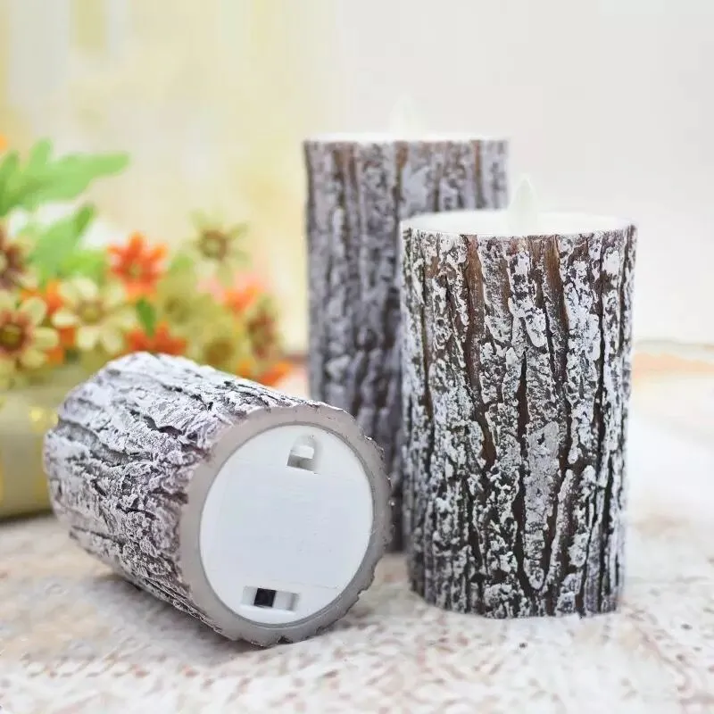 Remote controlled Battery operate Dancing Moving wick LED Pine bark Candle Paraffin Wax Pillar Swinging Flame Wedding Home Party