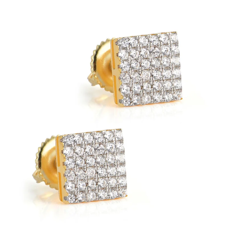 

1Pair S925 Sterling Silver Stud Earrings CZ Stone Paved Bling Ice Out 14mm Sqaure Hip Hop Earrings for Women Men Unisex Jewelry