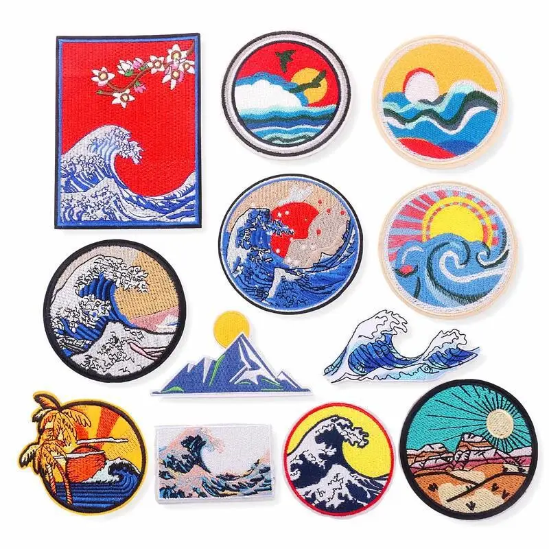 

30pcs/Lot Luxury Embroidery Patch Sea Wave Mountain River Sun Coconut Village Shirt Bag Clothing Decoration Accessory Craft Diy