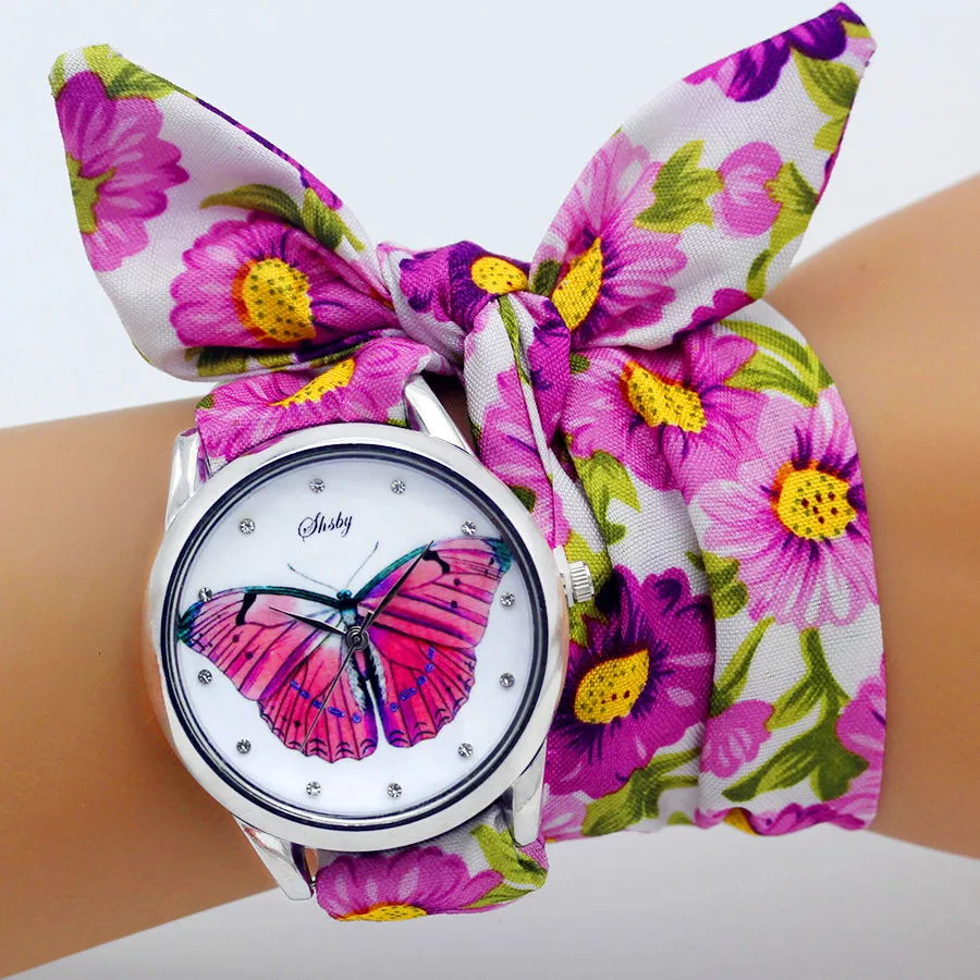 Shsby New Floral Chiffon Sweet Girls Watch Fabric Women Dress Watches Fashion Ladies Flower Cloth Wrist Watch