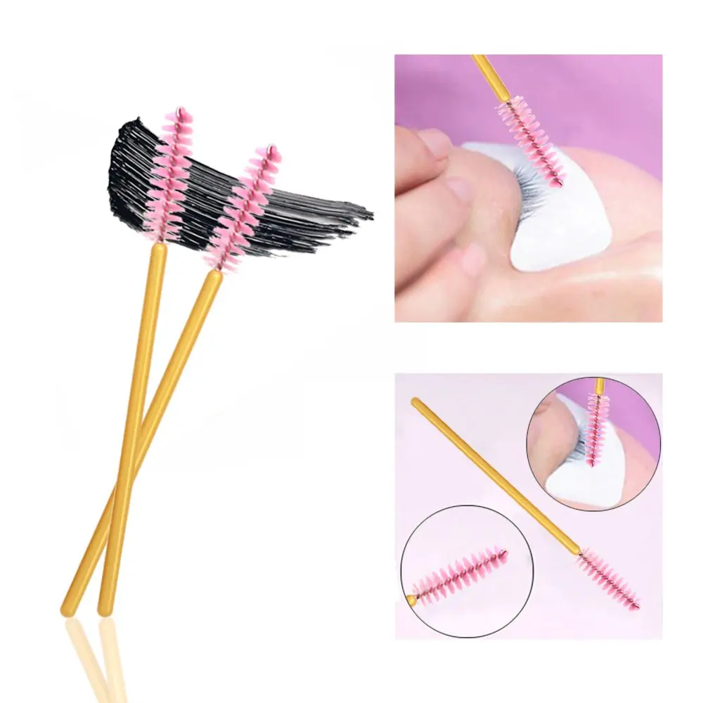 50Pcs/Pack Disposable Micro Eyelash Brushes Mascara Applicator Wand Brushes Comb Eye Lashes Brush Makeup Tools Gold Handle