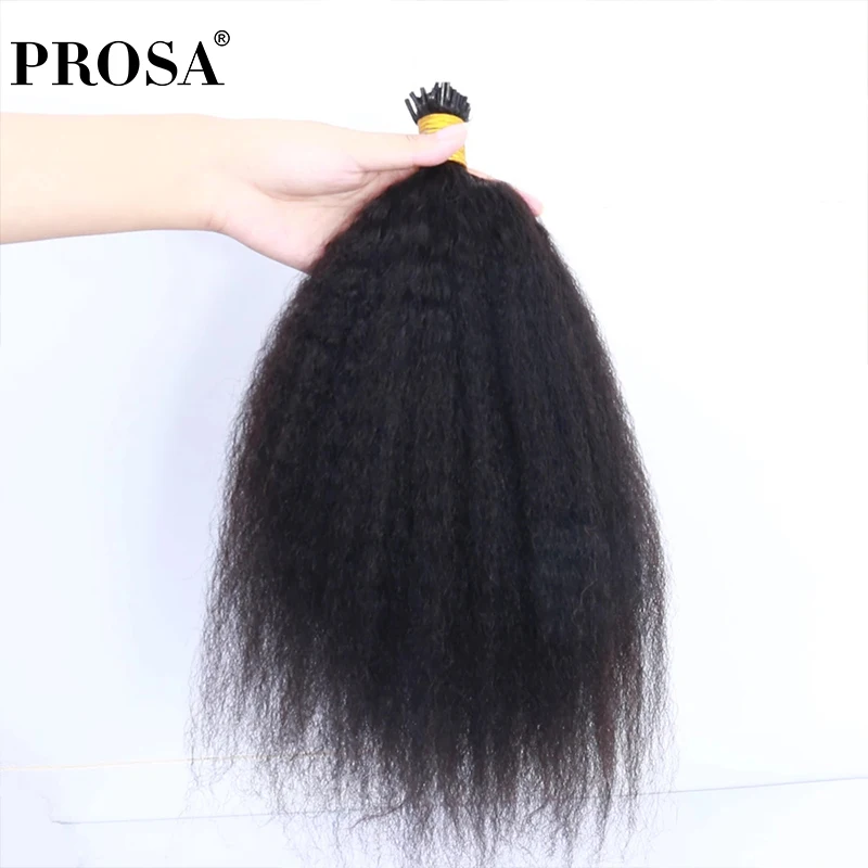 Kinky Straight Microlinks I Tip Hair Extensions Brazilian Human Hair Bundles Weave Bulk Coarse Clip Ins Raw Hair Virgin Hair