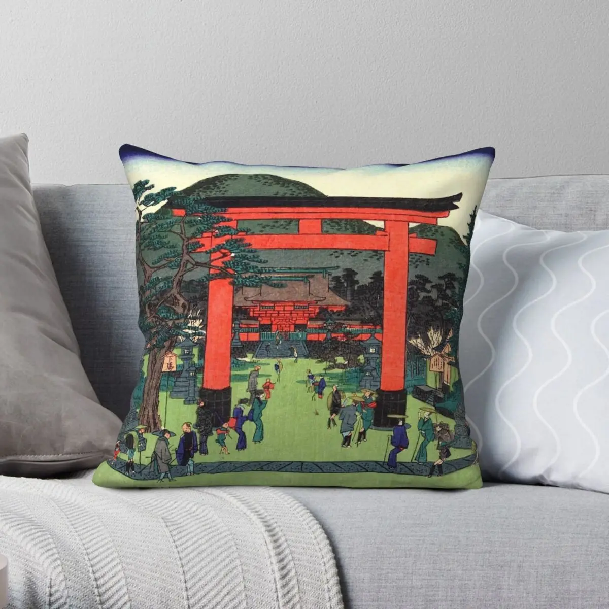 Hasegawa Sadanobu Fushimi Inari Shrine Pillowcase Polyester Linen Velvet Pattern Zip Decor Pillow Case Sofa Seater Cushion Cover